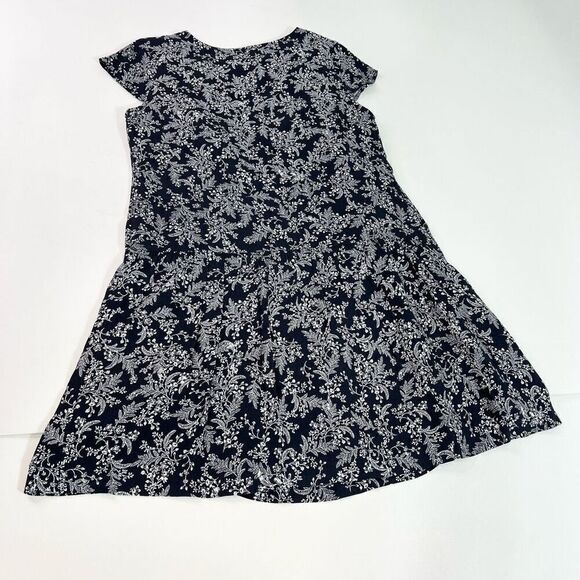 Garnet Hill Mini Dress Womens Large Navy Blue Viscose Tiered Floral Cap Sleeve - Picture 9 of 11